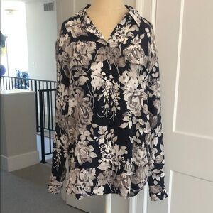 Floral Navy and White Women's Top